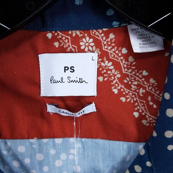 PAUL SMITH Camp Shirt Mens Large Teal Button Up Casual Logo Short Sleeve $175 - Picture 2 of 8